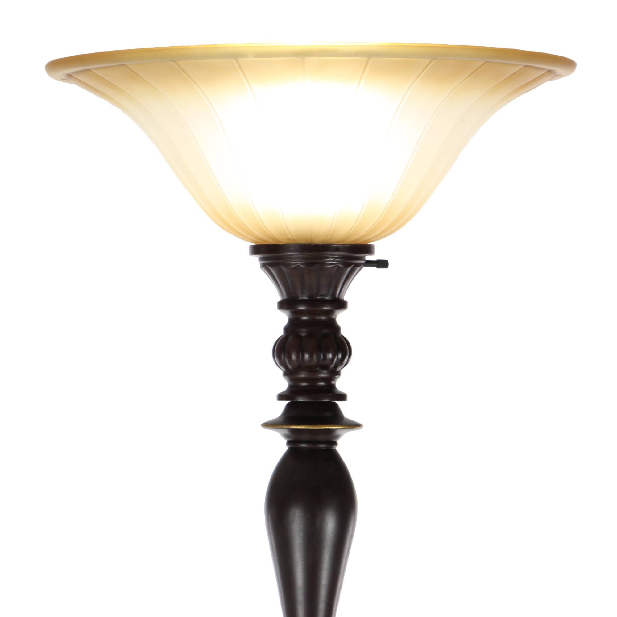 Brown Tempered Glass and Polystone Traditional Torchiere Floor Lamp, 72" x 16" x 16"